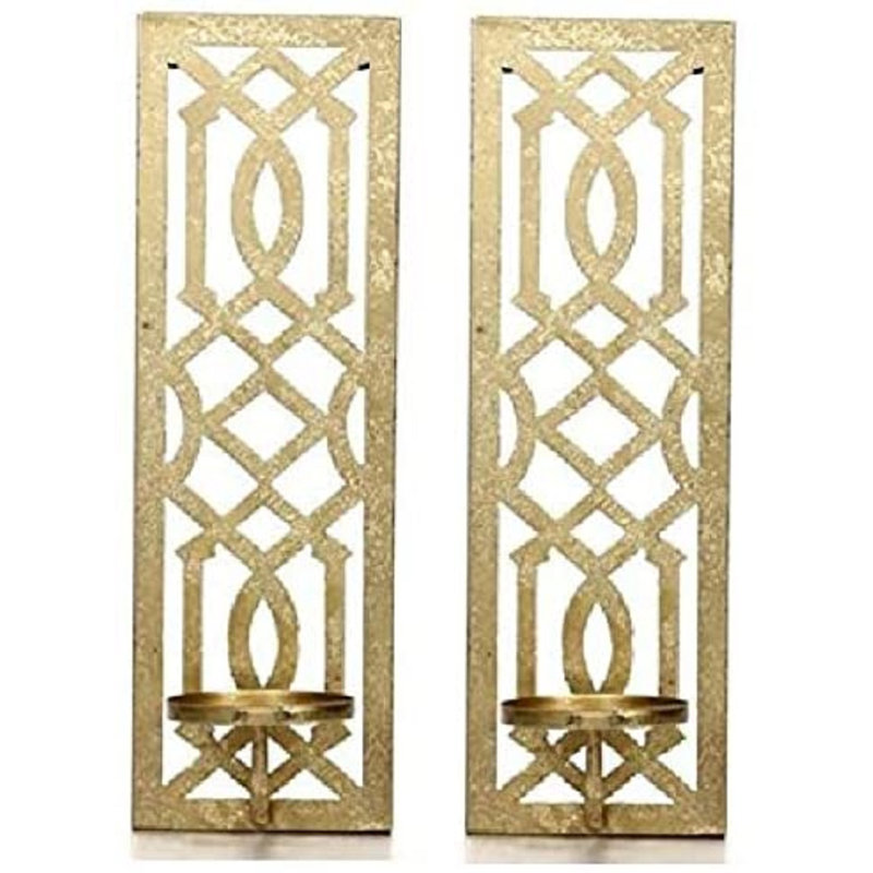 Hosley Set of 2 Metal Gold Wall Sconce 16.5 Inch High - Your Choice of Colors/Design. Great Wall Decor Ideal Gift for Wedding Party Spa Home Decor O5
