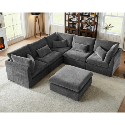 V Shape Chenille Oversized Modular Sofa Extra Deep Cloud Sectional Couch With Ottoman Chaise Fsc Certified Fluffy Corner Sofa