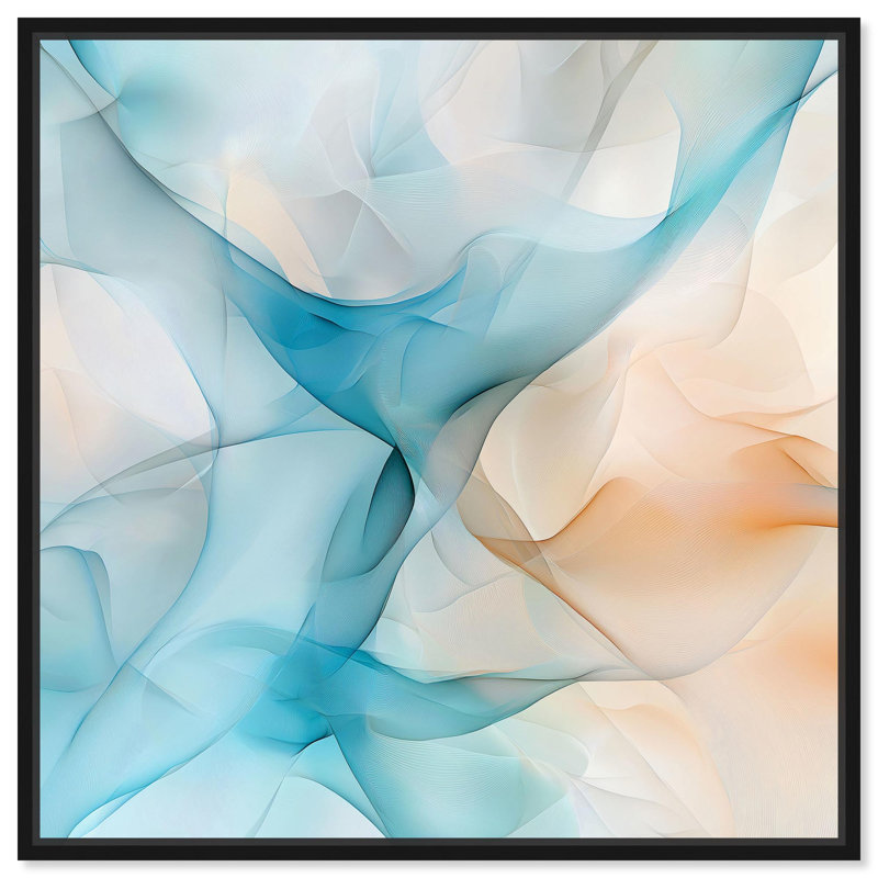 Art abstrait bleu Quori III , H 25 po x l 25 po, Cadre flottant noir