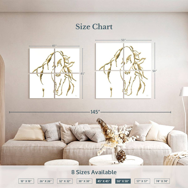 Brampt Gilded Stallion On White, 45" H x 45" W