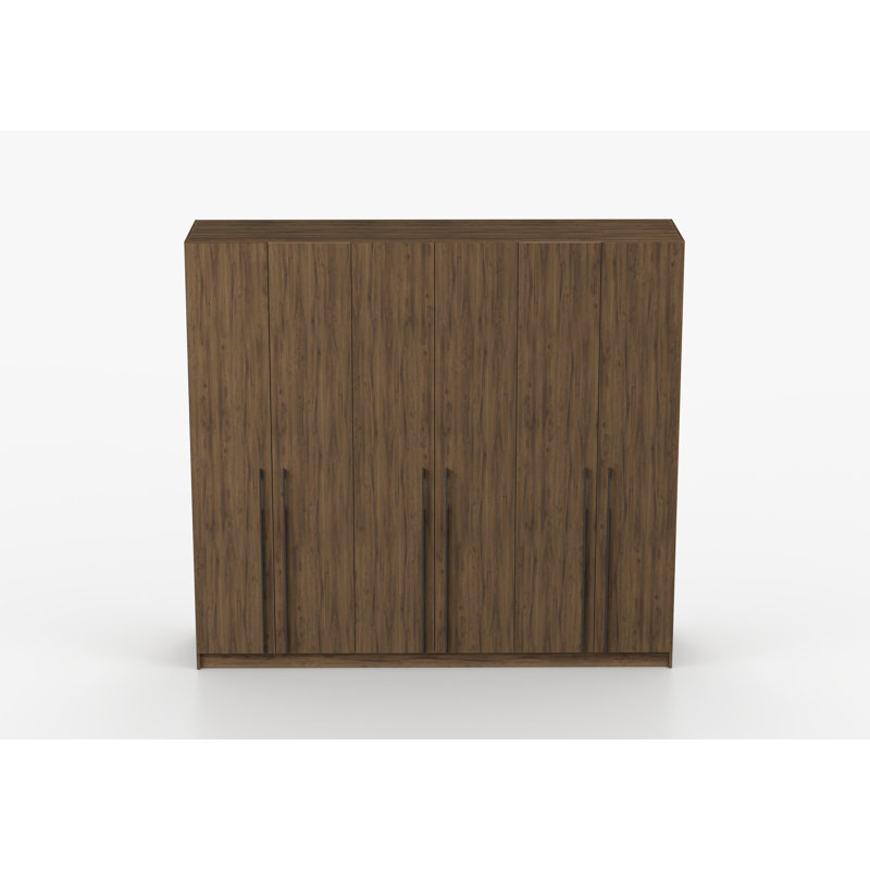 Demeta 6 Door Laminate Wardrobe, Walnut front/Walnut doors, black handles