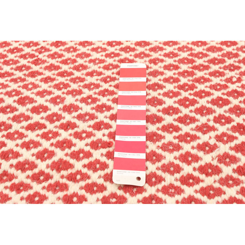 Tapis rouge / ivoire en laine tissé à plat à la main Dejarae