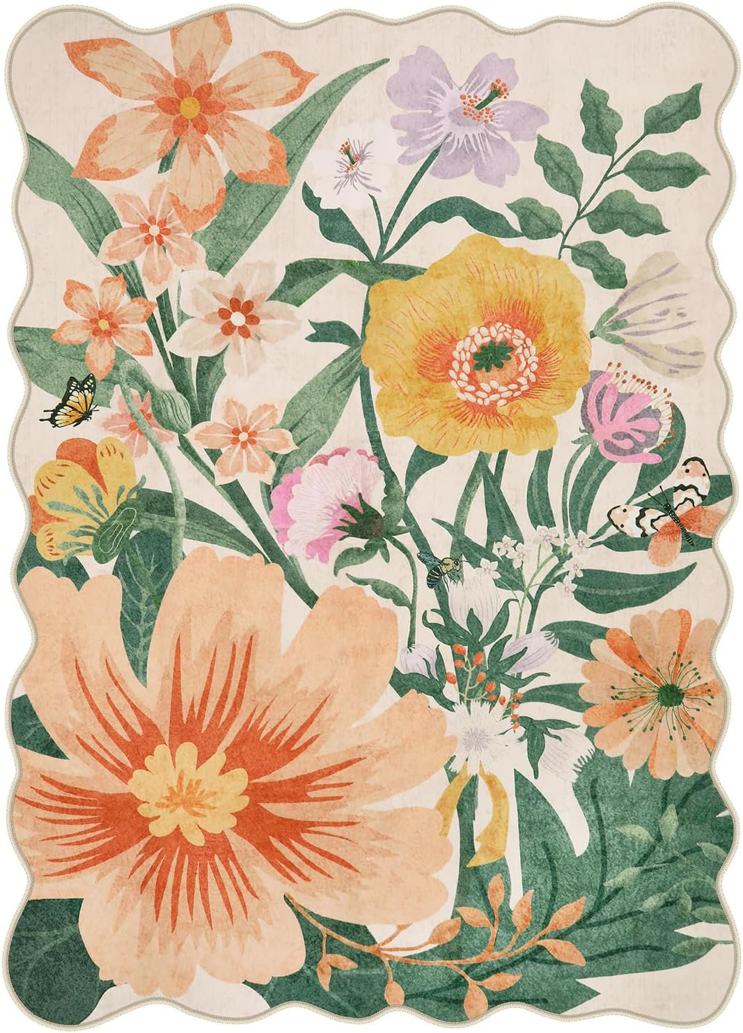 Dakota Fields Floral Washable Beige 5X7 Area Rugs For Living Room,Boho ...