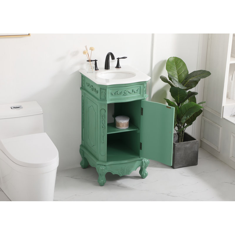 Lunette 19'' Single Bathroom Vanity with Top, Vintage Mint, Ivory White
