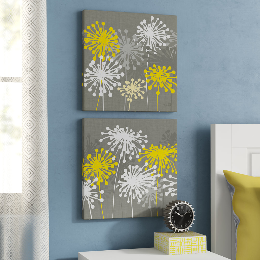 " Gray, White And Yellow Dandelion " by Kris Ruff 2 - Pieces Latitude Run®