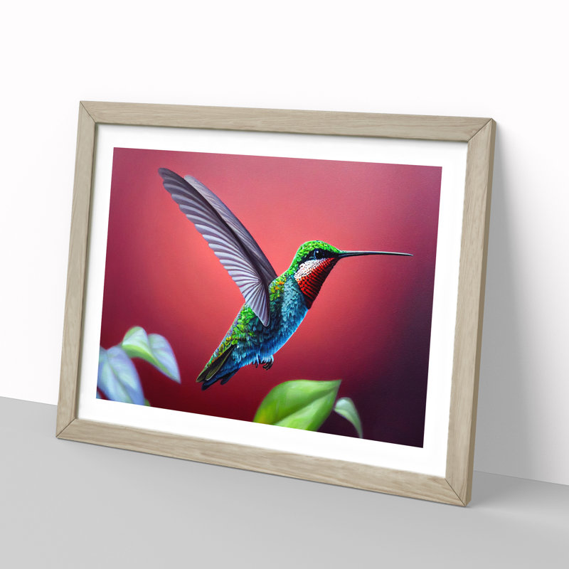 Charming Hummingbird - Single Picture Frame Print, 34cm H x 46cm W x 2cm D, Oak