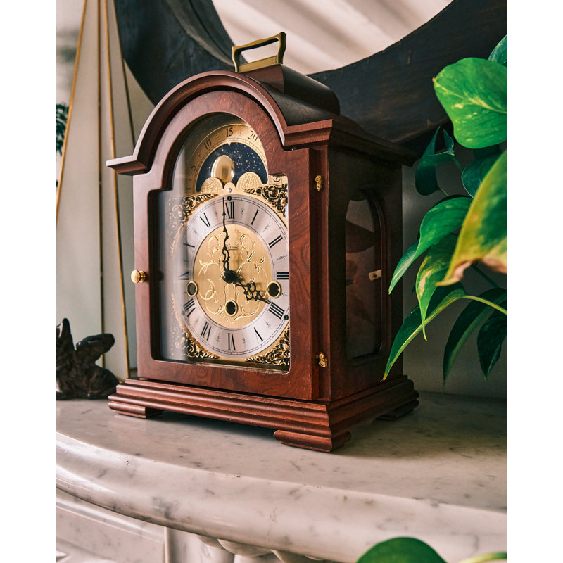Debden American Traditional Analog Solid Wood Mechanical Tabletop Clock, Mahogany