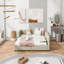 Lit plateforme tapissier grand et simple TG, lit mère et enfant, cuir d'unité centrale, beige-1870369016