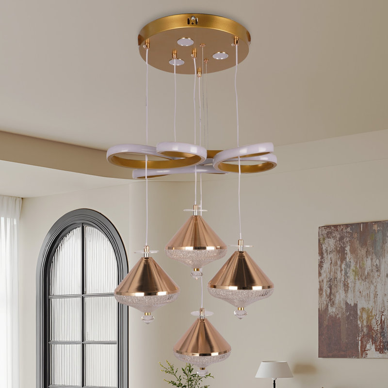 Lustre 6,5 "moderne à 4 lumières avec 3 lumières DEL, hauteur réglable