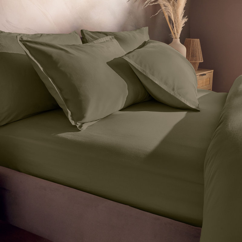 Silentnight Washed Cotton Rich Fitted Sheet, Double (4.6'), Sage