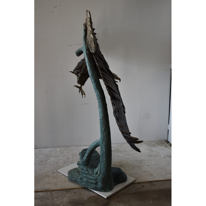 Giant Eagle in Action Looking for His Prey Bronze Statue Size: 78" x 28" x 74"H