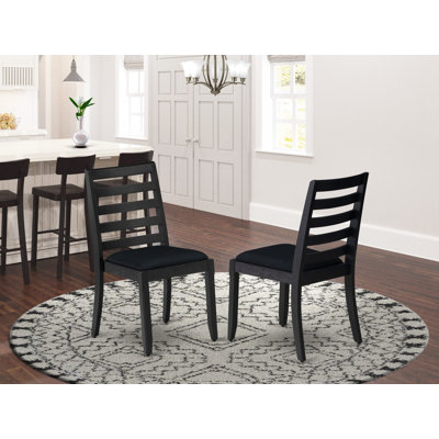 Dining Room Chair with Black Polyester Fabric and upholstered back, Wire Brushed Black Finish,