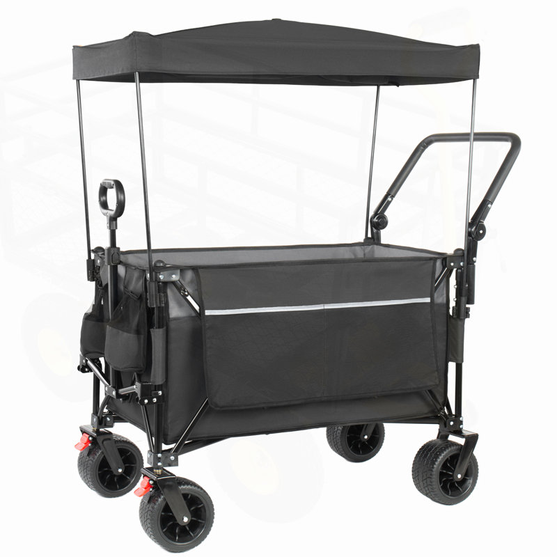 Multi-Functional Push-Pull Folding Wagon Cart With Rotating Handle, Canopy, All-Terrain Wheels, And 480Lbs Load Capacity For Outdoor Use