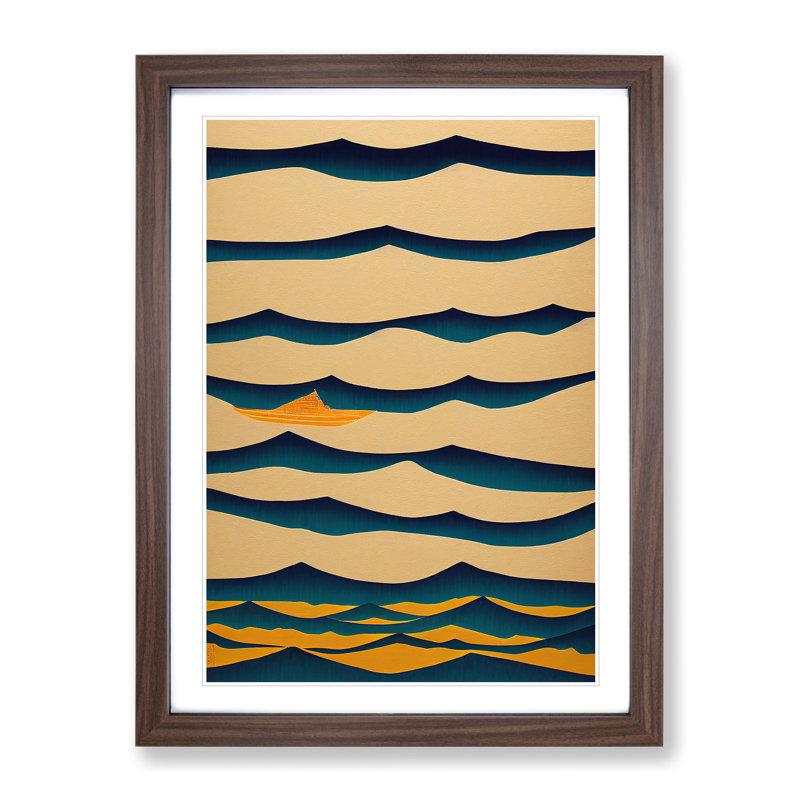Contemporary Ocean Wave Abstract - Single Picture Frame Print, 34cm H x 25cm W x 2cm D, Walnut
