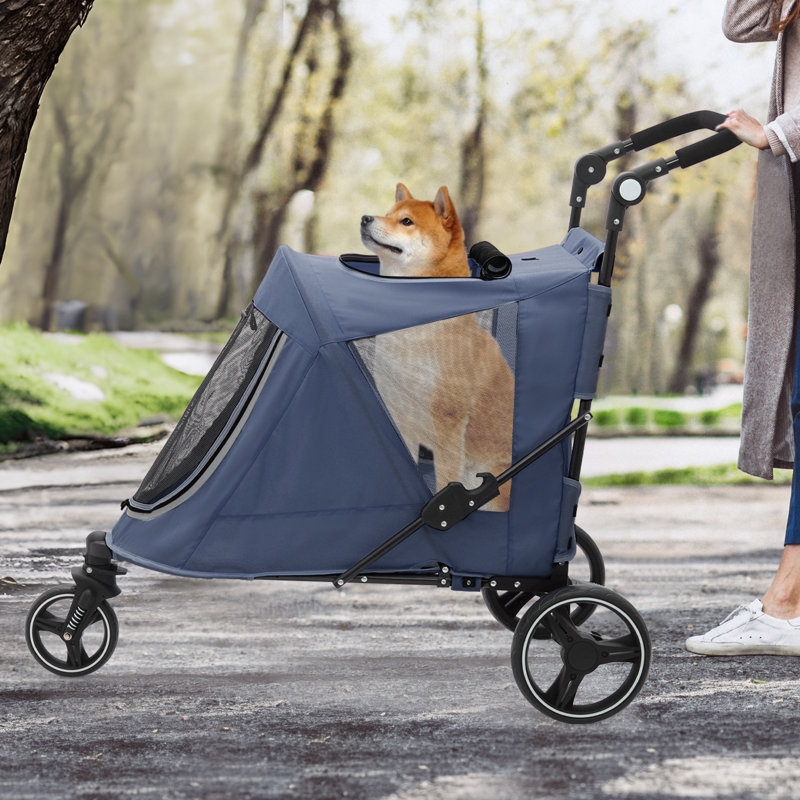 Large Steel Frame Pet Stroller with Rubber Wheels