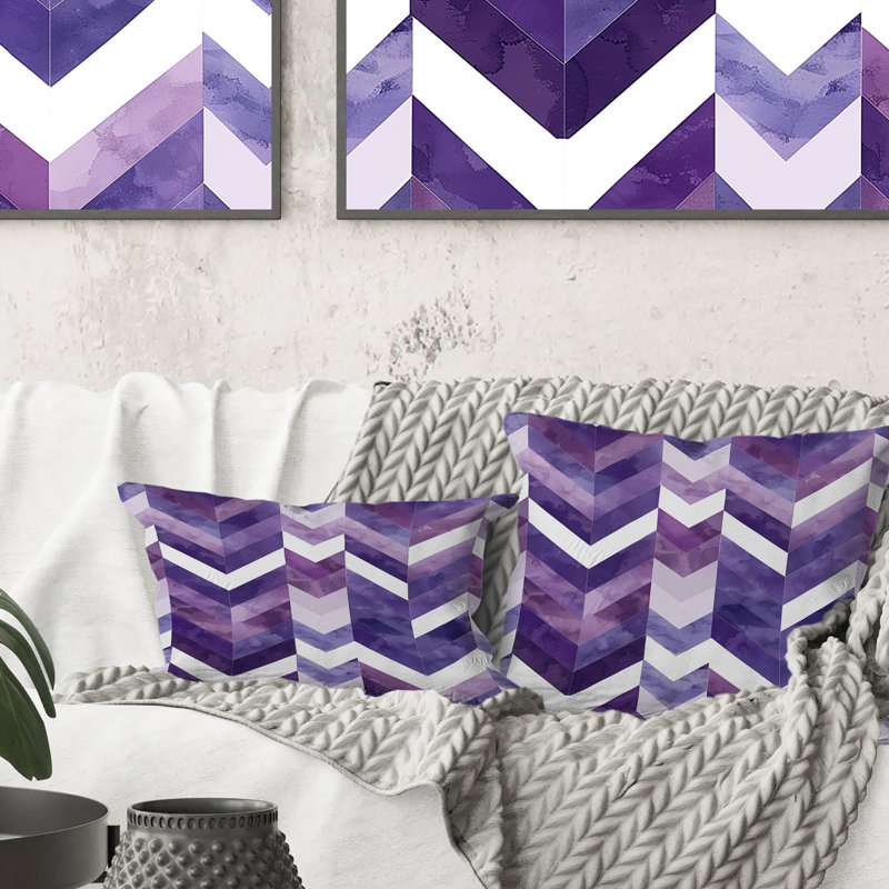 Coussin mauve Mid-Century Chevron II, H 16 po x l 16 po