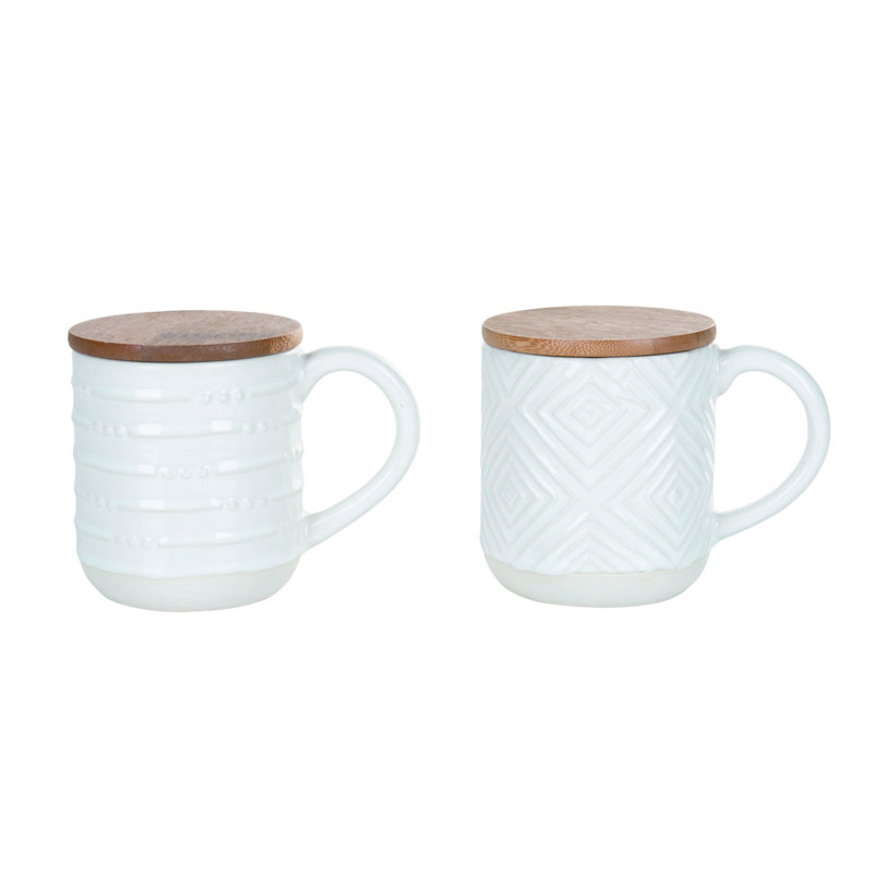 Ensemble de 2 tasses en grès avec couvercle en bambou Spring Home Decorations