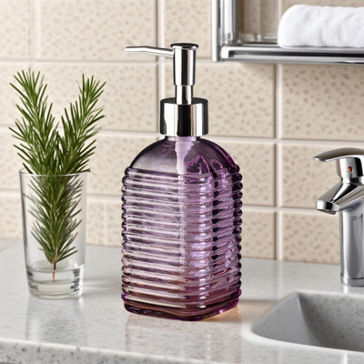 Bouteille d'eau à rayures horizontales Bouteille de savon liquide Verre coloré Type de presse Bouteille de savon Shampooing ménager Gel de douche Bouteille vide