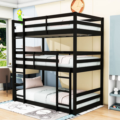 Kamaura Twin Over Twin Over Twin Bunk Bed With Safety Guardrails