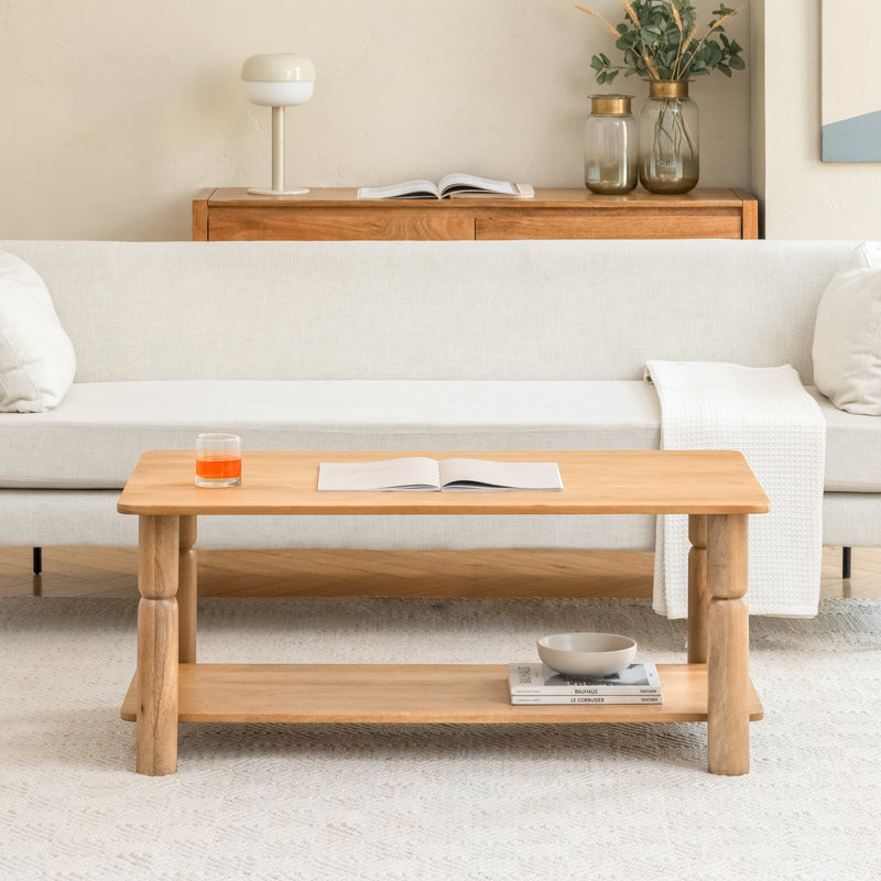 Tocoloma 44"W Solid Wood Coffee Table with 2-Tier Storage