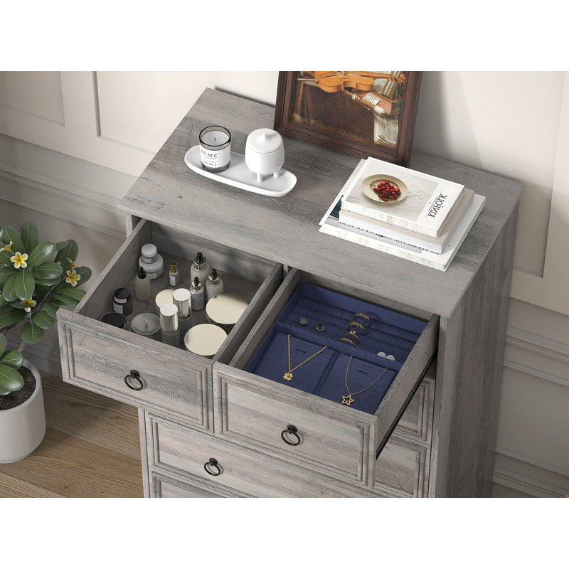 6 Drawer Dresser, Tall Wood Chest of Drawers Dressers for Bedroom, Living Room, Gray