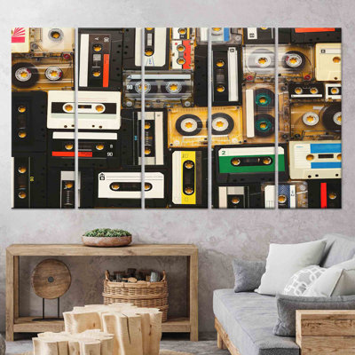 Nostalgic Retro Cassette Tape Printed Canvas Art - Vibrant Wall Decor,5P Wrapped Canvas