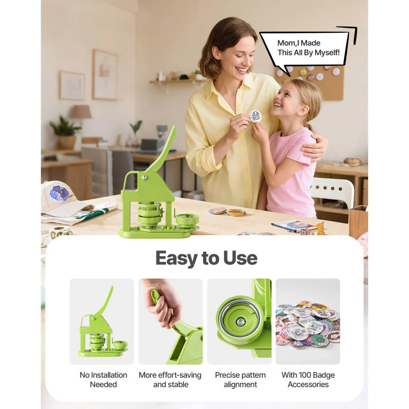 Machine à boutons, machine à épingler en plastique avec pièces pour boutons, livre magique Mr. Panda, coupe-cercle et clés hexagonales, poignée ergonomique renforcée, pour badges de bricolage, épingles personnalisées