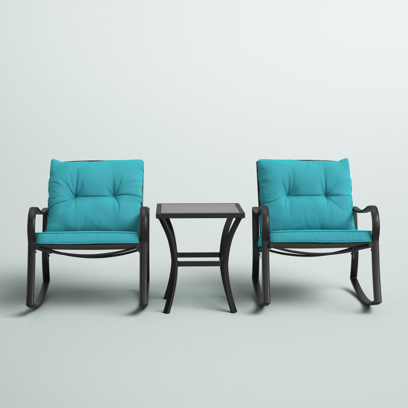 Ensemble de patio d'extérieur avec coussins 3 pièces Prciado, Bleu