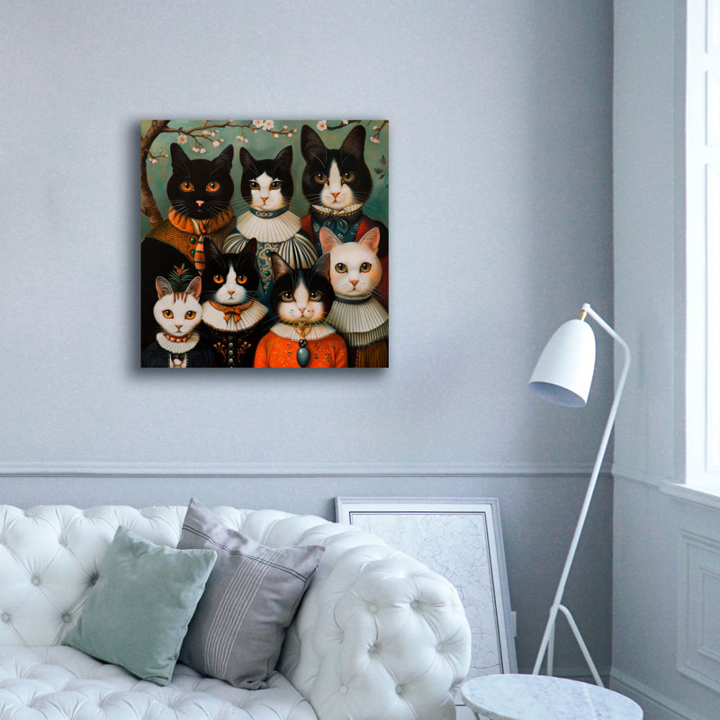  «Cat Familia In Ornate Attire» par Doron David, art mural sur toile, 37 po x 37 po, H 37 po x l 37 po