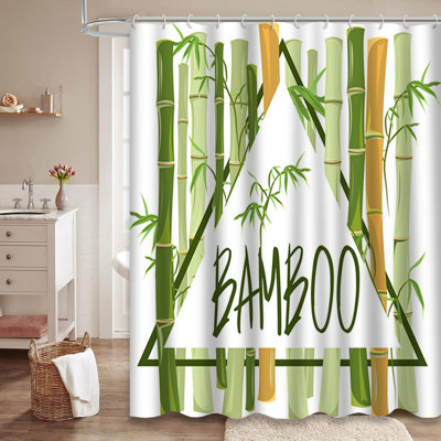 Rideau de douche en bambou à bordure brune avec 12 crochets