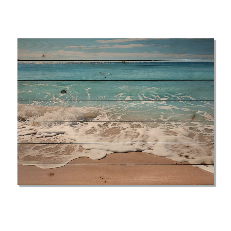 Shoreline Shadows On Beautiful Beach - art mural en bois côtier sur bois de pin naturel, H 30 po x l 40 po