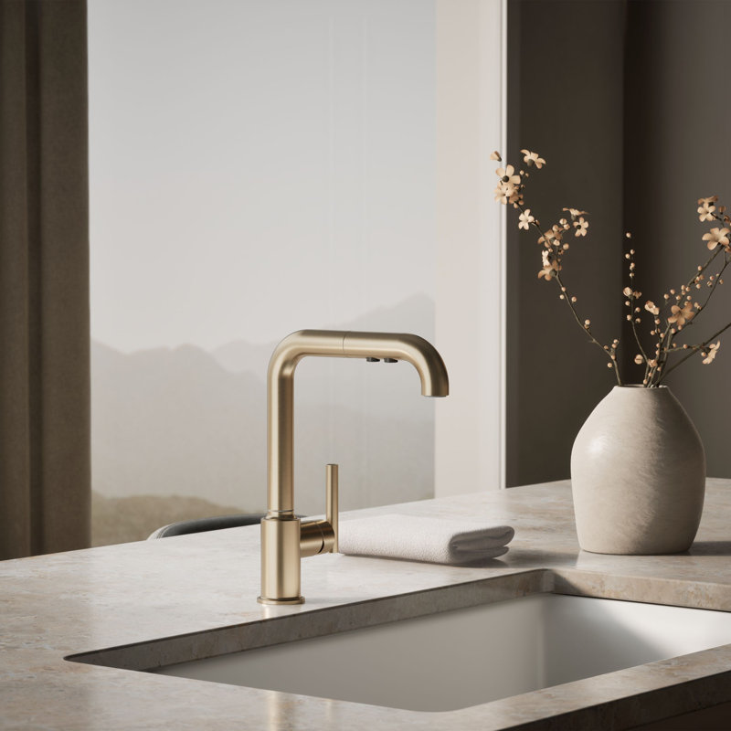 Purist Pull Out Bar Faucet with Accessories, Brushed Bronze