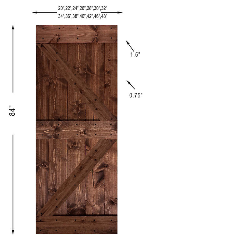 Ensemble de quincaillerie pour porte de grange simple en bois, Noyer foncé, 22 po x 84 po