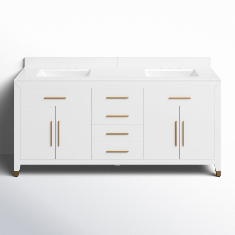 Maddison 72'' Double Bathroom Vanity with Engineered Stone Top and Backsplash, White