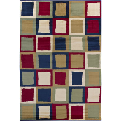 Wallner Polypropylene Geometric Machine Woven Blue, Navy, Brown, Red, Burgundy, Tan, Sage Green, and Cream Indoor Area Rug