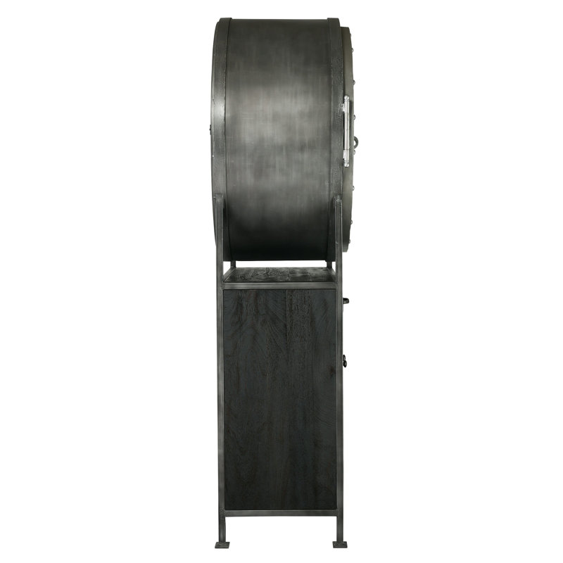 Aged Mocha Hardwood 39.75'' Bar Cabinet with Iron-Finished Frame