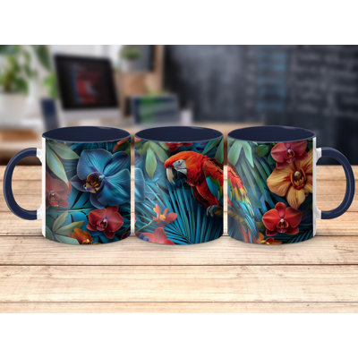Realistic Animal Design 11oz Accent Mugs – Ceramic Coffee Cup with a Navy Handle and Interior