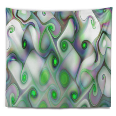 Tapisserie abstraite à motif blanc et vert avec tourbillons