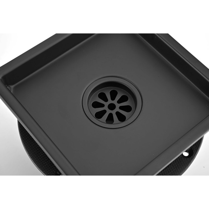 6 Inch Square Shower Floor Drain, Matte Black