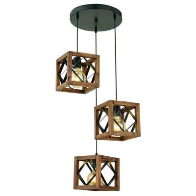 Loucks 3 - Light Walnut/Black Cluster Pendant