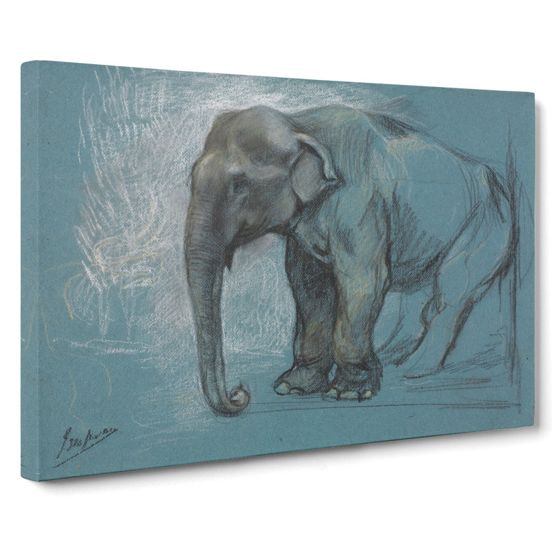 Study Of An Elephant by John Macallan Swan - Wrapped Canvas Painting, 35cm H x 76cm W x 3cm D