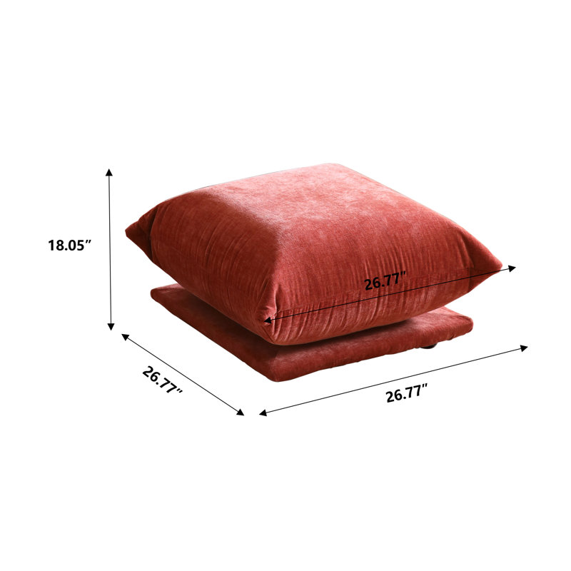 Cath Upholstered Modern Chenille Fabric Ottoman, Red