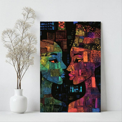 1Pc Framed Canvas Poster Print Double-faced portrait, collage art, abstract expressionism Wall Art Wall Pediments, Wall Decor, Perfect for Room Decor
