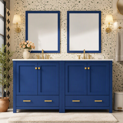 60" Bathroom Vanity Set with Double Vanities (Separate), Double Ceramic Sinks, Storage Shelf, and Divided Drawers  (Mirror not included)– Modern Bathroom Solution for Spacious Bathrooms