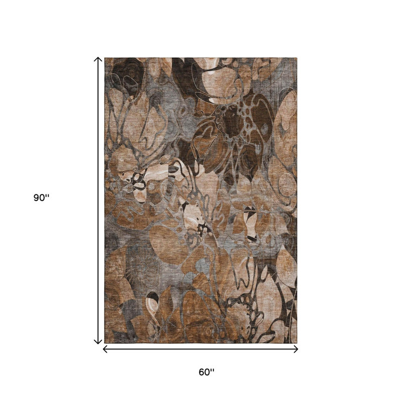 Tapis lavable abstrait rouillé et gris 5 pi x 8 pi avec protection UV