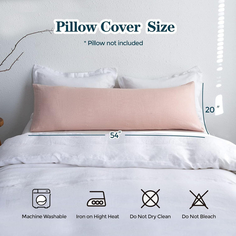 Body Pillow Cover 20" X 54",100% Pure Linen, Dusty Pink