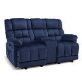 Latitude Run Fabric Power Loveseat Recliner With Console, Electric Reclining Loveseat Sofa With Heat And Vibration, USB Charge Ports For Living Room