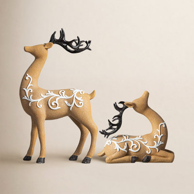 2-Piece Resin Reindeer Holiday Figurine Set