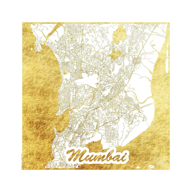 Mumbai Gold Leaf Urban Blueprint Map by Hubert Roguski - Wrapped Canvas Print, 93.98 cm H x 93.98 cm W x 1.91 cm D