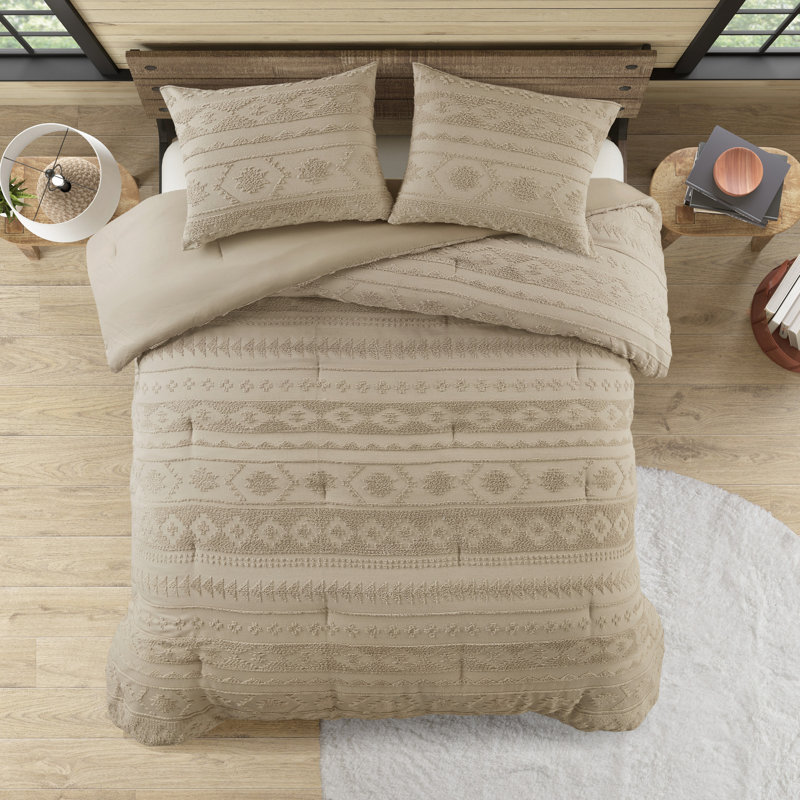 Édredon 3 pièces pour lit double / grand brun clair, Southwestern, taies décoratives lavables à la machine, chaleur supplémentaire et bouton surdimensionné en chenille - fermeture